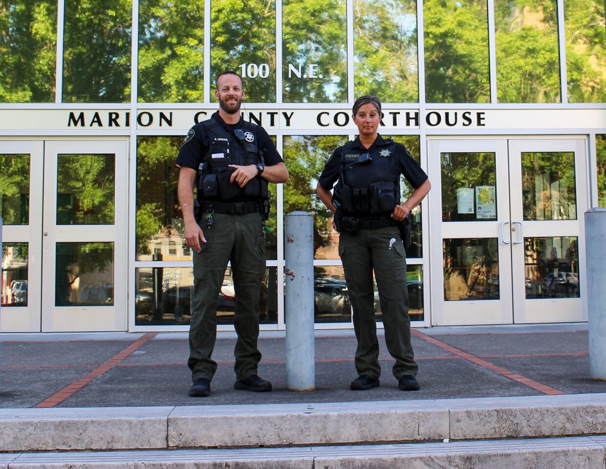 Two JSU Deputies on the stairs to the Marion County Courthouse